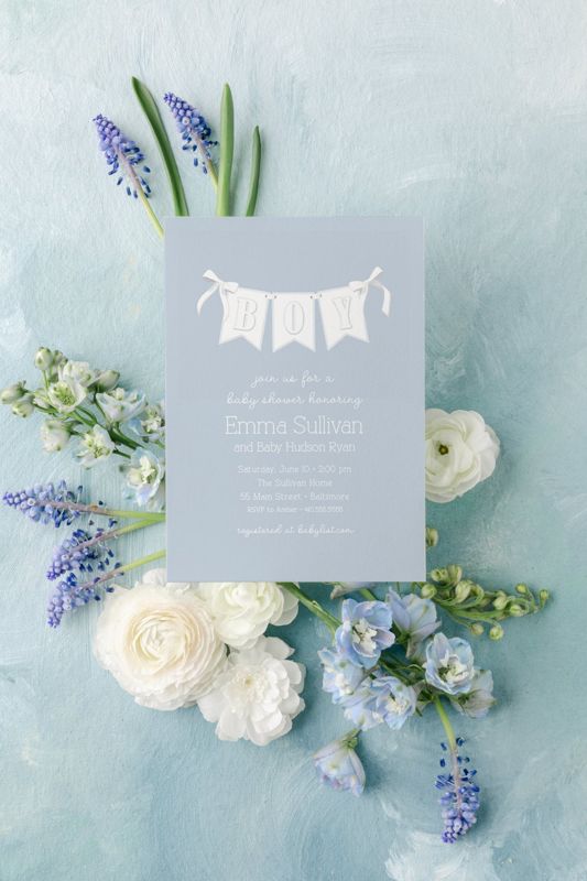 Boy Baby Shower Invitations - Baby Boy Sprinkle - Classic Invites - Preppy Southern - Pastel Blue - Heirloom Bow (10 printed invitations | Plain White Envelopes)