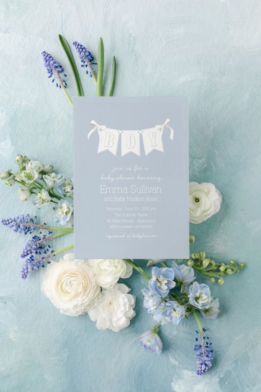 Boy Baby Shower Invitations - Baby Boy Sprinkle - Classic Invites - Preppy Southern - Pastel Blue - Heirloom Bow (10 printed invitations | Plain White Envelopes)