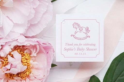 Pink Rocking Horse Favor tags for Baby Girl Shower or Sprinkle (20 printed notes)