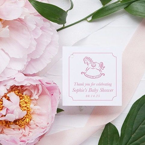 Pink Rocking Horse Favor tags for Baby Girl Shower or Sprinkle (20 printed notes)