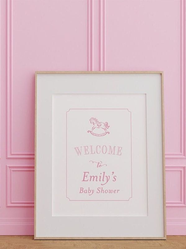 Baby Girl Shower Welcome Sign Printed - Pink and White Rocking Horse - Classic Baby girl Sprinkle Signage - Printed 18x24" Welcome Poster (18x24")