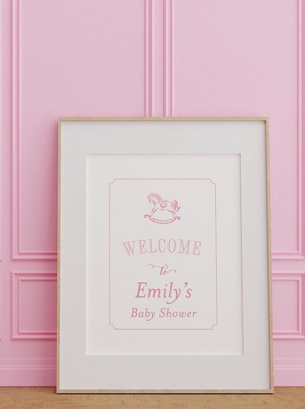 Baby Girl Shower Welcome Sign Printed - Pink and White Rocking Horse - Classic Baby girl Sprinkle Signage - Printed 18x24" Welcome Poster (18x24")