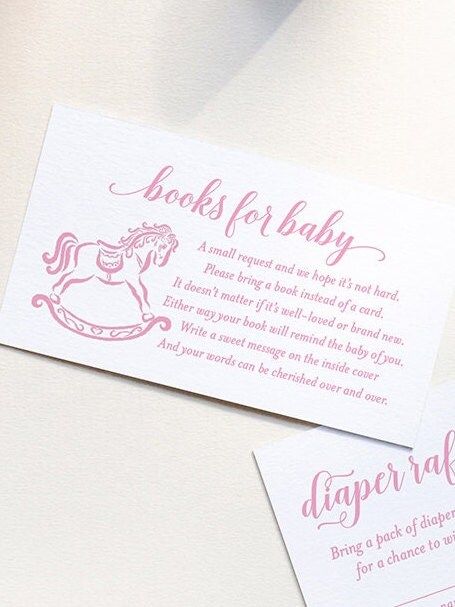 PRINTED Baby Shower Books for Baby or Diaper Raffle Insert Cards - Girl Baby Sprinkle - Pink Rocking Horse Bring a book instead of a card (20 printed cards, Books for Baby)
