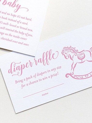 PRINTED Baby Shower Books for Baby or Diaper Raffle Insert Cards - Girl Baby Sprinkle - Pink Rocking Horse Bring a book instead of a card (20 printed cards, Books for Baby)