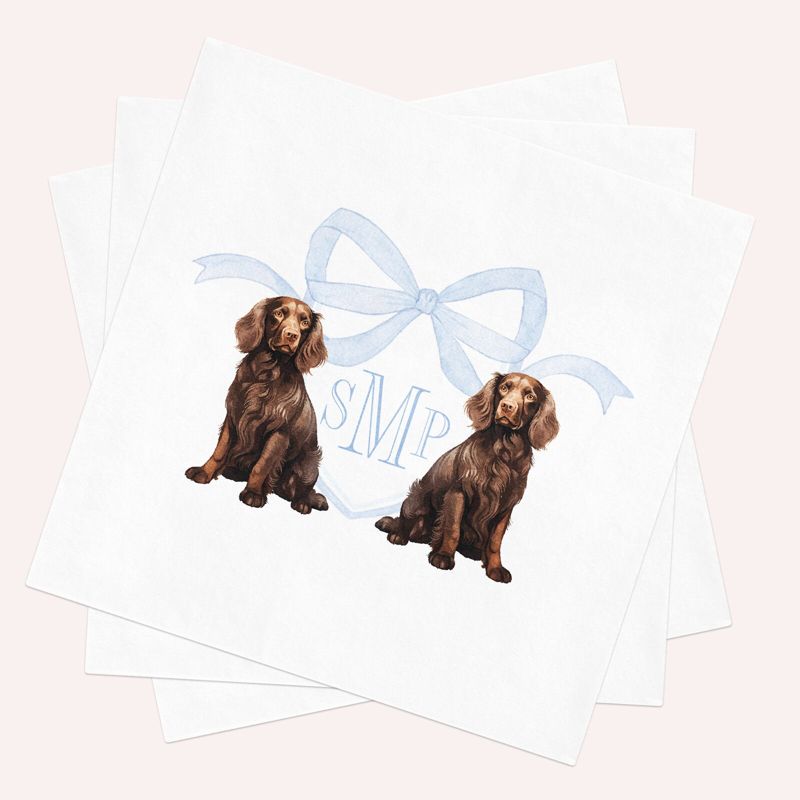 Boykin Spaniel Printed Napkins for Baby Boy Shower - Custom Paper Napkin - Monogram Cocktail Napkins for Baby Boy Sprinkle (100 Printed Napkins)