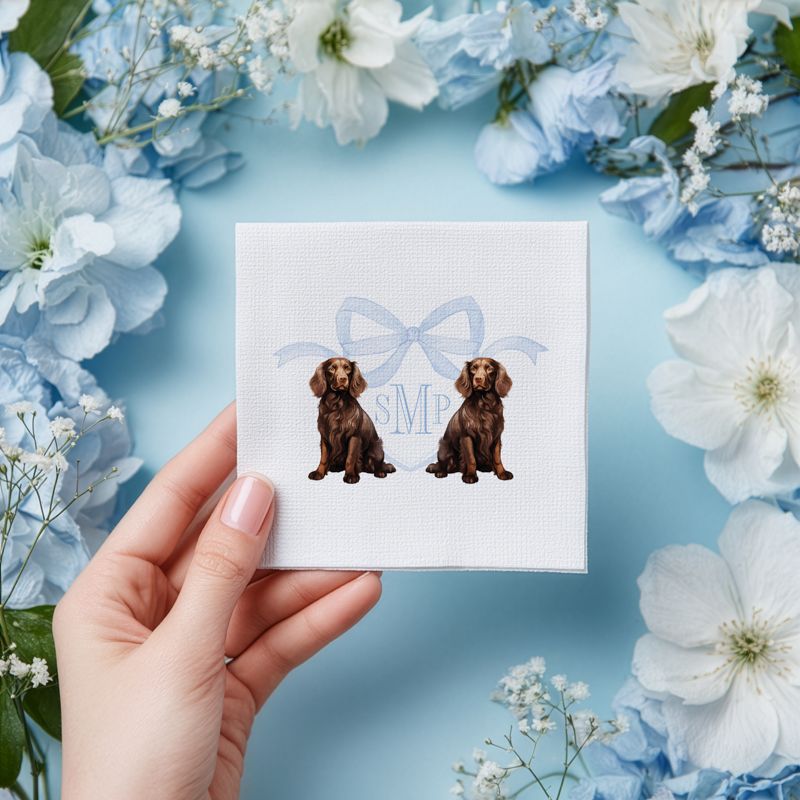 Boykin Spaniel Printed Napkins for Baby Boy Shower - Custom Paper Napkin - Monogram Cocktail Napkins for Baby Boy Sprinkle (100 Printed Napkins)