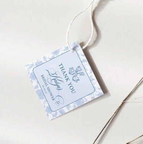 Printed Favor Tags for Bridal Shower - Chinoiserie Thank you tags - Blue Chinoiserie - Classic Bridal Shower - Traditional Bridal Tea (20 printed notes)