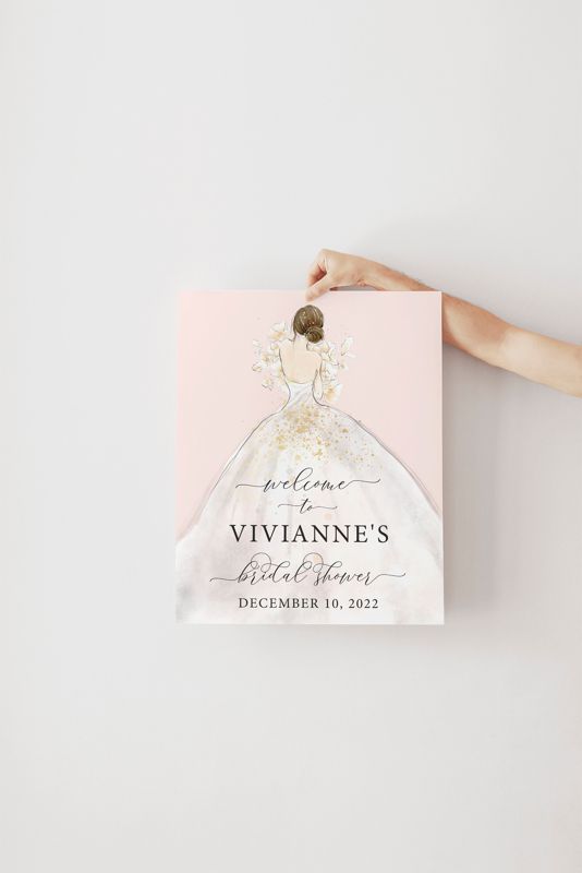 Brunette Bride in a Gown - Bridal Shower Welcome Sign
