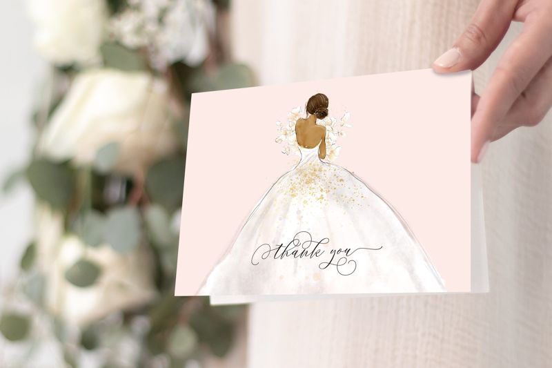 Blush African American Bride in a Gown Thank You Notes (20 printed notes)