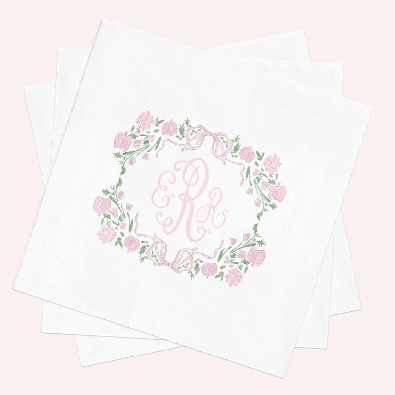 Baby Shower Napkins Girl Pink Pumpkin - Personalized Paper Napkins - Monogram Napkins for Baby Girl Sprinkle - Custom Cocktail Napkins (100 Printed Napkins | Cocktail 4.75")