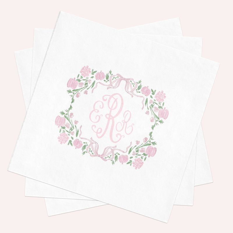 Baby Shower Napkins Girl Pink Pumpkin - Personalized Paper Napkins - Monogram Napkins for Baby Girl Sprinkle - Custom Cocktail Napkins (100 Printed Napkins | Cocktail 4.75")