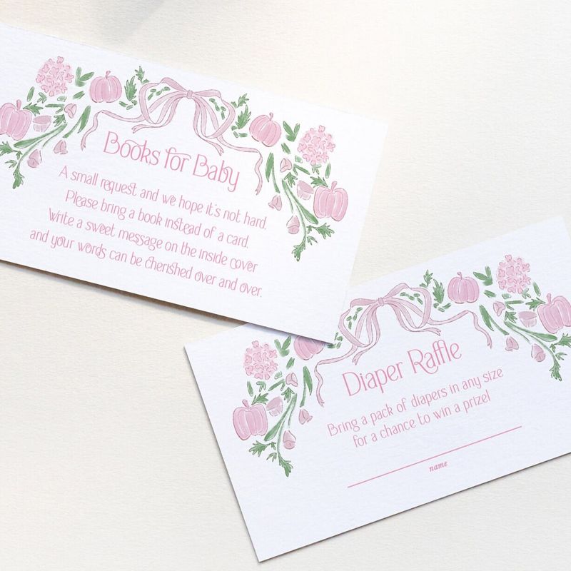 PRINTED Baby Shower Books for Baby or Diaper Raffle Insert Cards - Girl Baby Sprinkle - Pink Pumpkin Bring a book instead of a card (20 printed cards, Books for Baby)