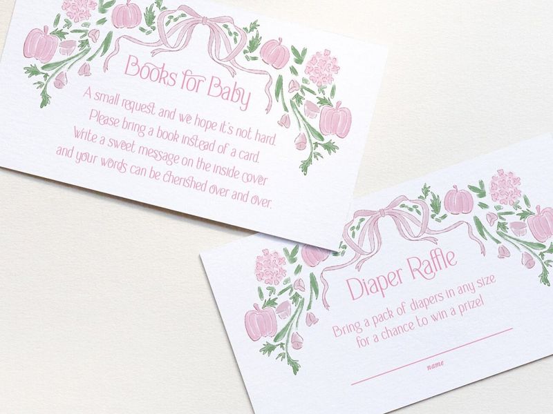 PRINTED Baby Shower Books for Baby or Diaper Raffle Insert Cards - Girl Baby Sprinkle - Pink Pumpkin Bring a book instead of a card (20 printed cards, Books for Baby)