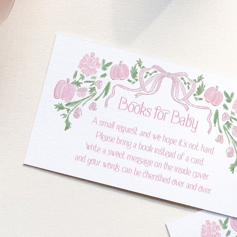 PRINTED Baby Shower Books for Baby or Diaper Raffle Insert Cards - Girl Baby Sprinkle - Pink Pumpkin Bring a book instead of a card (20 printed cards, Books for Baby)