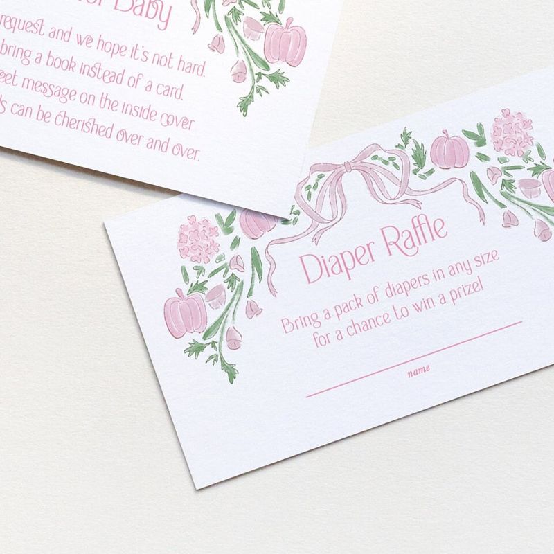 PRINTED Baby Shower Books for Baby or Diaper Raffle Insert Cards - Girl Baby Sprinkle - Pink Pumpkin Bring a book instead of a card (20 printed cards, Books for Baby)