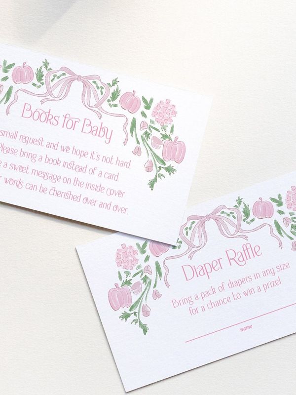 PRINTED Baby Shower Books for Baby or Diaper Raffle Insert Cards - Girl Baby Sprinkle - Pink Pumpkin Bring a book instead of a card (20 printed cards, Books for Baby)