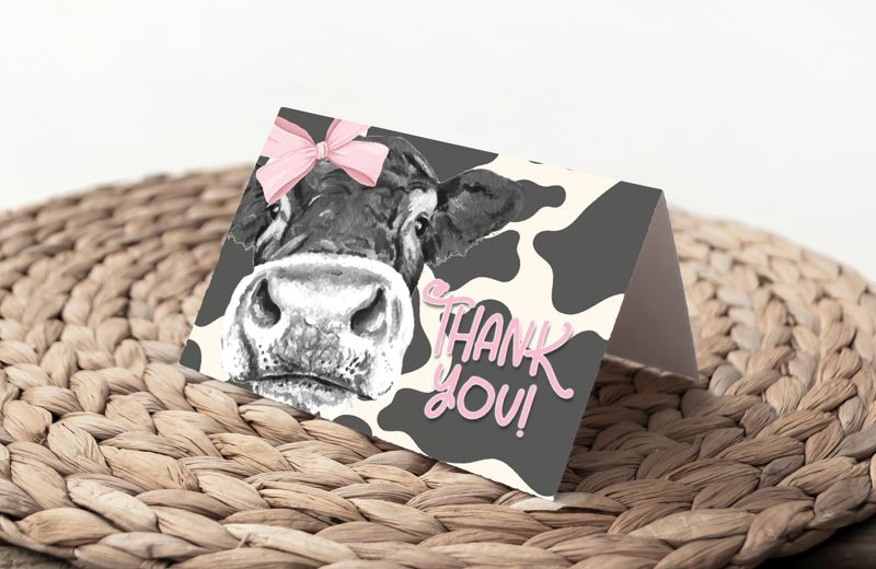 Cow Thank You Notes - Cow Birthday Note Cards - Cow Theme Party - Holy Cow I'm One - Pink Cow Party (20 printed notes)