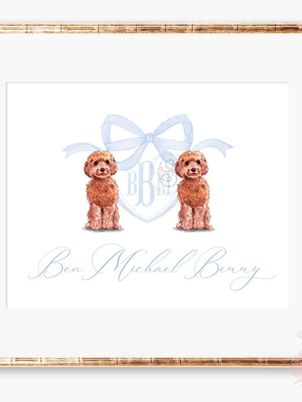 Monogram Crest Wall Art for Baby Boy Nursery - Watercolor Golden Doodles - Printable Baby Monogram Grandmillenial (5x7 | Landscape)
