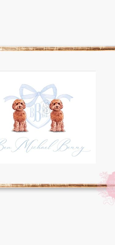 Monogram Crest Wall Art for Baby Boy Nursery - Watercolor Golden Doodles - Printable Baby Monogram Grandmillenial (5x7 | Landscape)