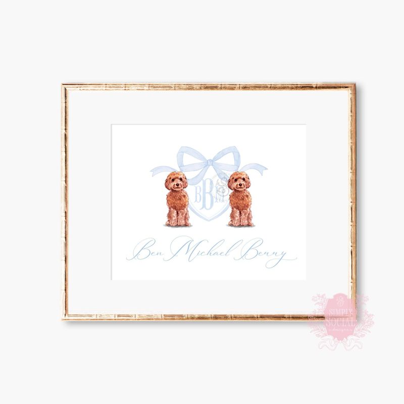 Monogram Crest Wall Art for Baby Boy Nursery - Watercolor Golden Doodles - Printable Baby Monogram Grandmillenial (5x7 | Landscape)
