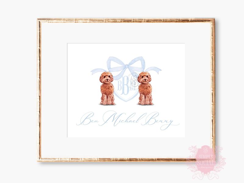 Monogram Crest Wall Art for Baby Boy Nursery - Watercolor Golden Doodles - Printable Baby Monogram Grandmillenial (5x7 | Landscape)
