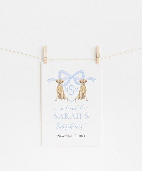 Printed Baby Boy Shower Welcome Sign - 18 x 24" welcome poster - Labrador Retriever Monogram Crest - baby boy sprinkle (18x24")
