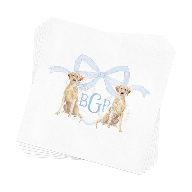 Printed Napkins for Baby Shower - Monogram Crest Paper Napkin - Personalized Monogram Napkin for Baby Boy Sprinkle - Custom Cocktail Napkins (100 Printed Napkins | Black Labrador)