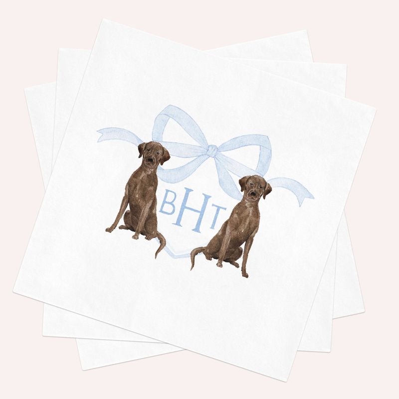 Printed Napkins for Baby Shower - Monogram Crest Paper Napkin - Personalized Monogram Napkin for Baby Boy Sprinkle - Custom Cocktail Napkins (100 Printed Napkins | Black Labrador)