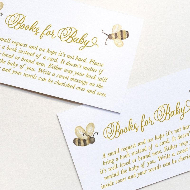 Printed Books for Baby Insert Cards with Bees - Honey Bee Baby Shower - Sweet as Can Bee - Baby Sprinkle (20 printed cards)