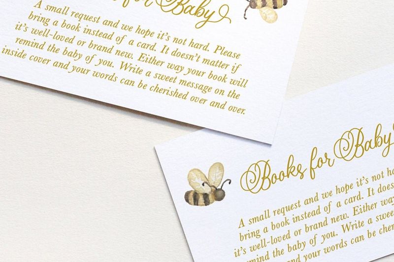 Printed Books for Baby Insert Cards with Bees - Honey Bee Baby Shower - Sweet as Can Bee - Baby Sprinkle (20 printed cards)