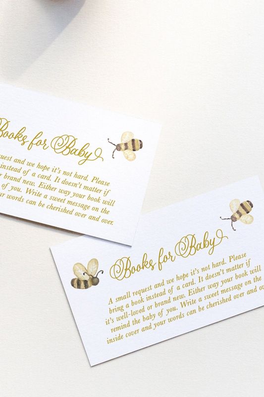 Printed Books for Baby Insert Cards with Bees - Honey Bee Baby Shower - Sweet as Can Bee - Baby Sprinkle (20 printed cards)