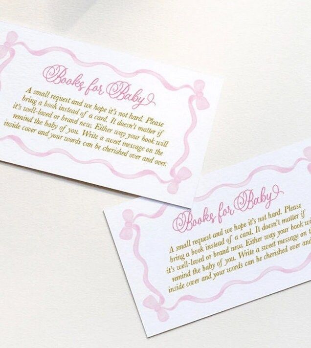 Christmas Baby Shower Insert Cards - Books for Baby Pink Bow Printed (20 printed cards)