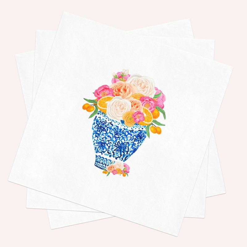 Pink and Orange Napkins for Citrus Bridal Shower - Chinoiserie Cocktail Napkins - Napkins for Aperol Spritz - Citrus Party Decor (100 Printed Napkins)