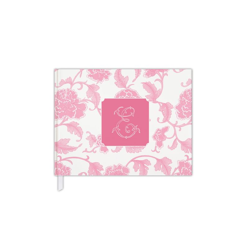 Guest Book for Bridal Shower, Baby Shower Guest Book, Chinoiserie Blank Book, Custom Initial Guestbook, Monogram Guestbook (Pink | A)