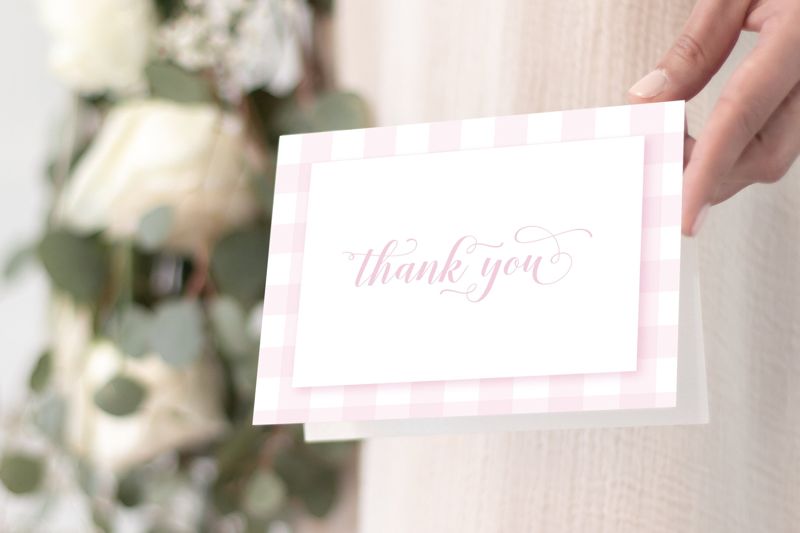 Pink Gingham Thank You Notes (20 printed notes)