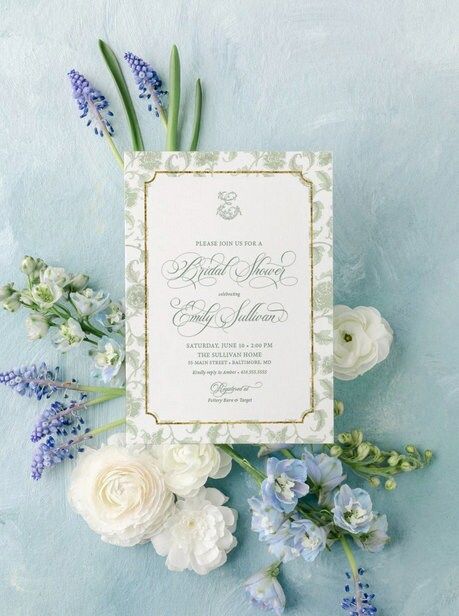 Sage Green Chinoiserie Monogram Bridal Shower Invitations - Monogram Invite - Bridal Brunch - Bridesmaids Luncheon - Bridal Tea Invites (10 printed invitations | Plain White Envelopes)
