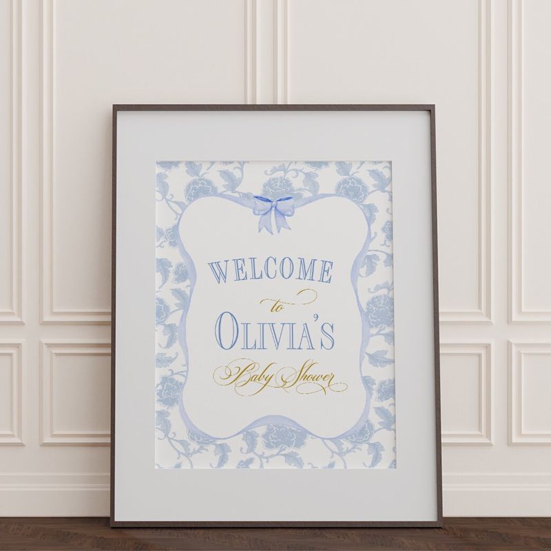 Boy Baby Shower Welcome Sign Printed - Blue and White Chinoiserie- Classic Baby Boy Sprinkle Signage - Printed 18x24" Welcome Poster (18x24")