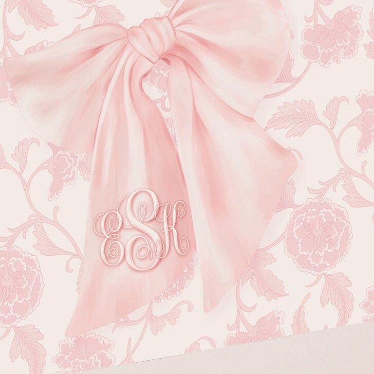 Pink Heirloom Bow Thank You Notes - Pink Chinoiserie Notes - Printed Note Cards - Baby Shower Thank You - Monogram Note Cards (20 printed notes)