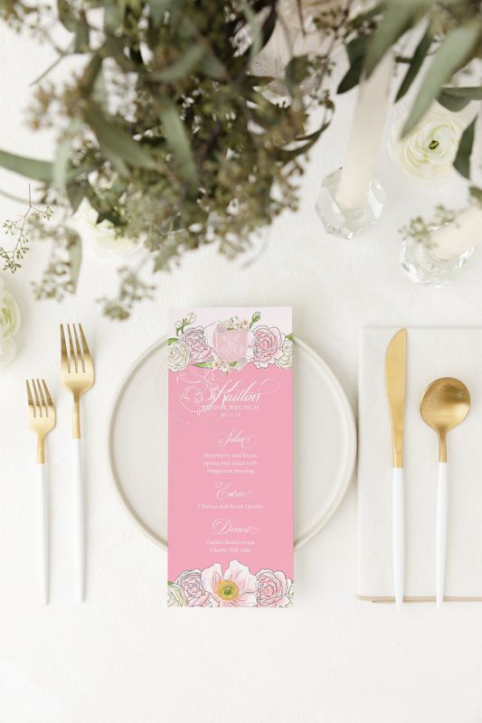 Menu for Bridal Shower, Printed Menu Cards, Girl Baby Shower Sprinkle, Garden Party, Birthday Party, Bridesmaid Luncheon, Brunch and Bubbly (JPG one per page)