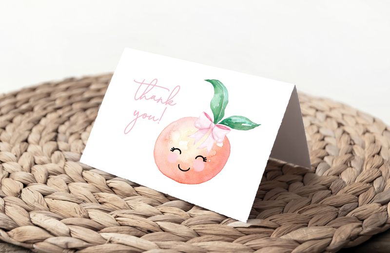 Sweet as a Peach Baby Shower Thank You Notes (20 printed notes)