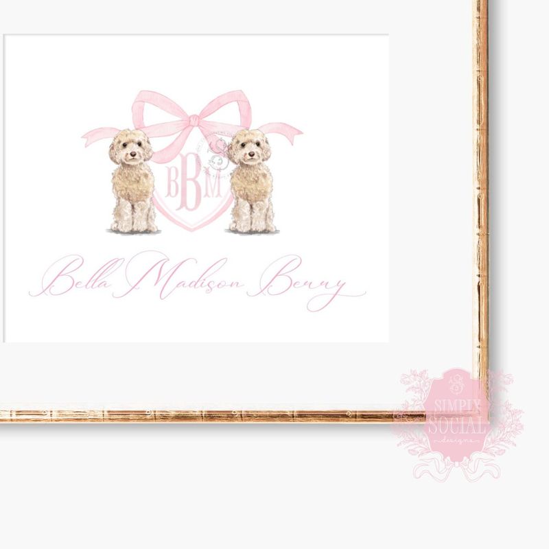 Monogram Crest Wall Art for Baby Girl Nursery - Watercolor Golden Doodles - Printable Baby Monogram Grandmillenial (5x7 | Landscape)