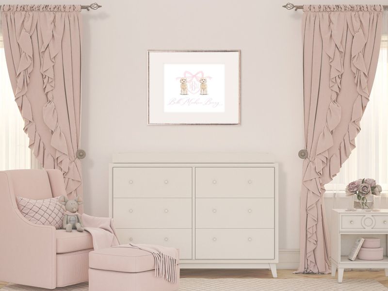 Monogram Crest Wall Art for Baby Girl Nursery - Watercolor Golden Doodles - Printable Baby Monogram Grandmillenial (5x7 | Landscape)