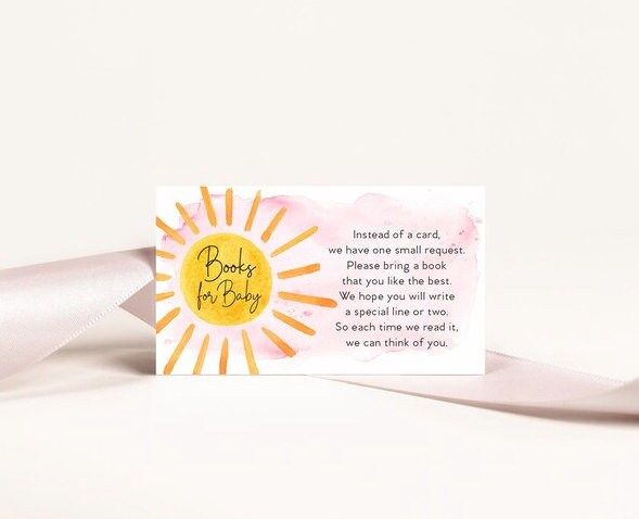 Pink Sunshine Baby Shower Bring a Book Insert Cards Printed (20 printed cards)