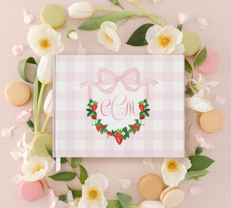 Strawberry Monogram Guest Book for Girl Birthday or Baby Girl Shower - Berry Sweet First Birthday Guestbook - Baby Shower Gift