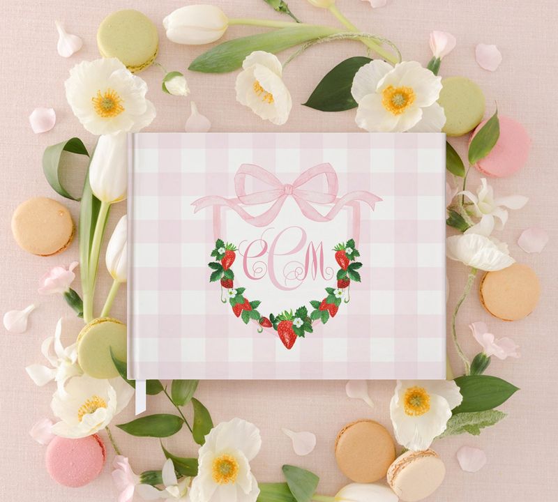 Strawberry Monogram Guest Book for Girl Birthday or Baby Girl Shower - Berry Sweet First Birthday Guestbook - Baby Shower Gift