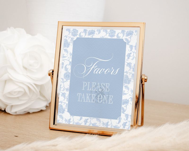 Favors Sign for Chinoiserie Bridal Shower Printable 8x10 - Light Blue Chinoiserie