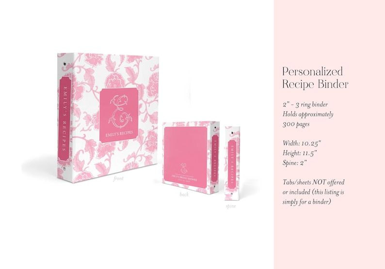 Pink Chinoiserie Recipe Book Binder - Recipes for Bride to Be - Cookbook - Custom 3 Ring Binder - Bridal Shower Gift - Engagement Gift Bride
