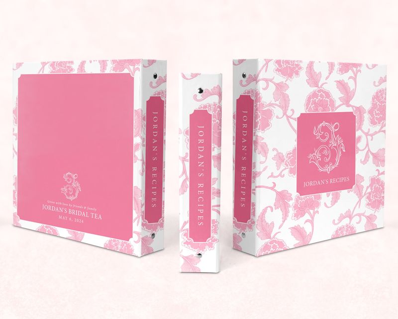 Pink Chinoiserie Recipe Book Binder - Recipes for Bride to Be - Cookbook - Custom 3 Ring Binder - Bridal Shower Gift - Engagement Gift Bride