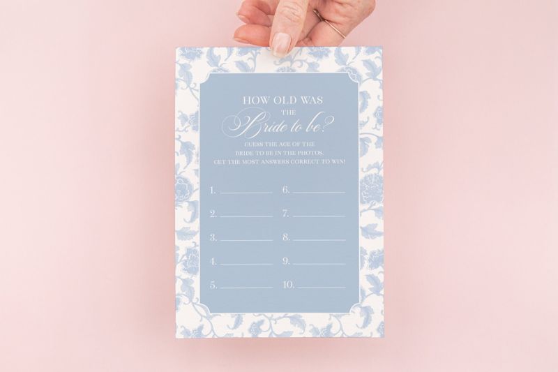 Bridal Shower Game - How Old was the Bride to be - Light Blue Chinoiserie Printable Game