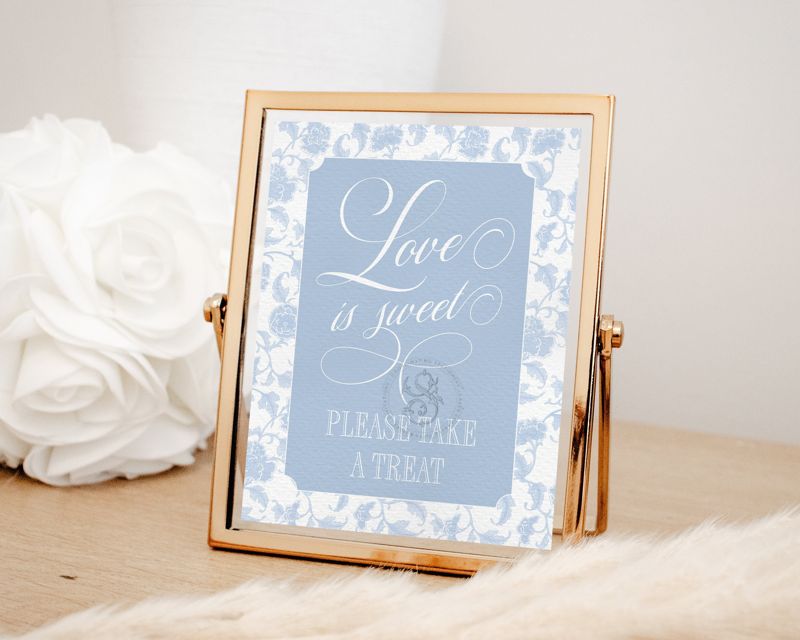 Love is sweet please take a treat sign for Chinoiserie Bridal Shower Printable 8x10 - Light Blue Chinoiserie